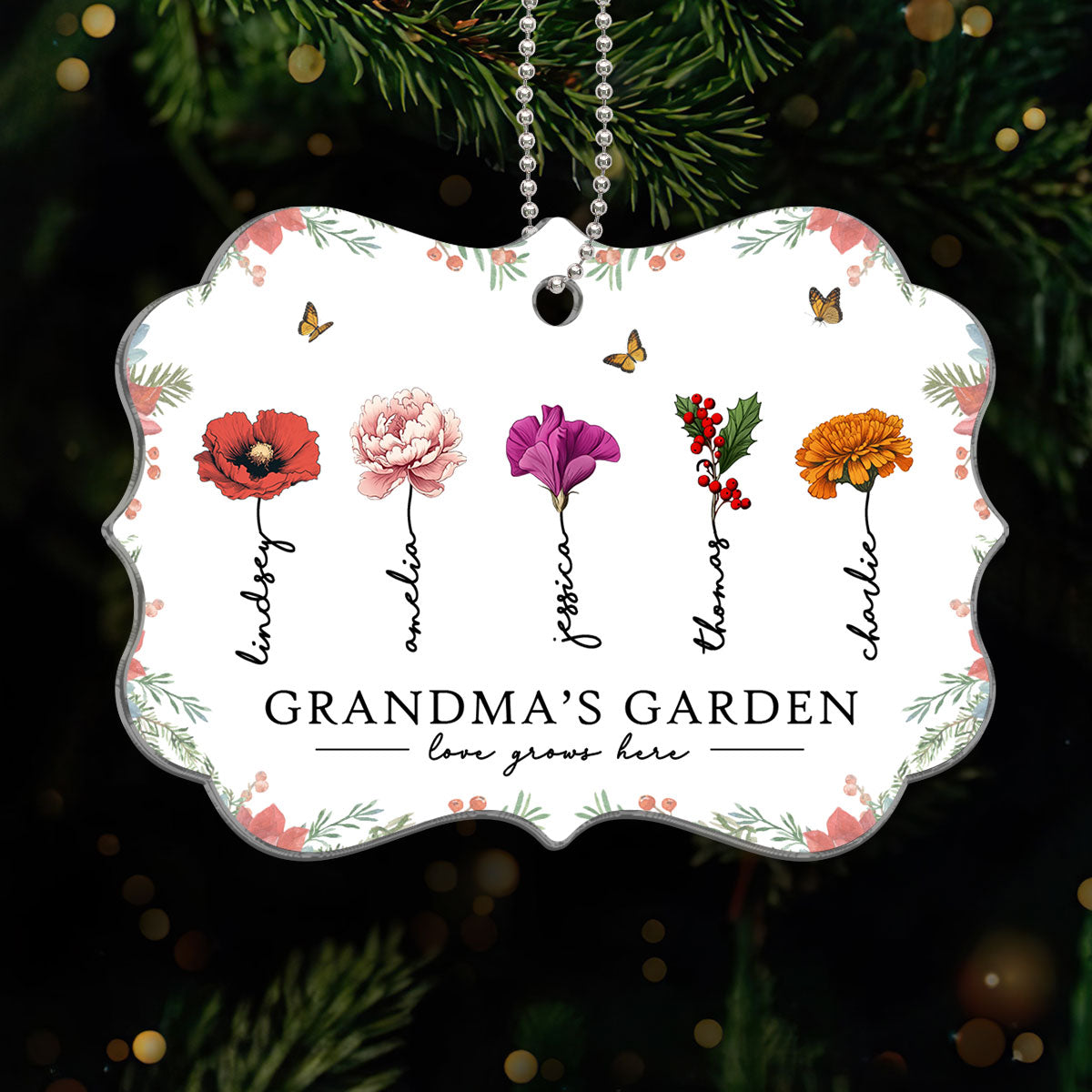 Grandma¡®s Garden Beautiful Birth Month Flowers Christmas Gift For Grandma Mom Personalized Acrylic Ornament