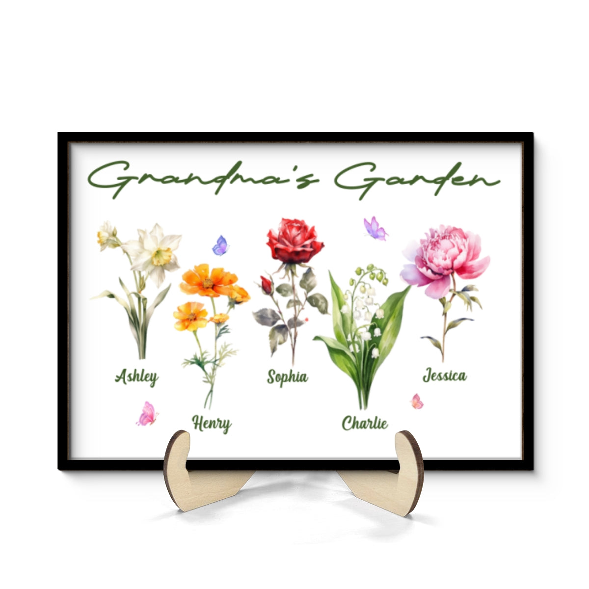 Grandma¡®s Garden Beautiful Birth Month Flower Gift For Grandma Mom Personalized 2-Layer Wooden Plaque